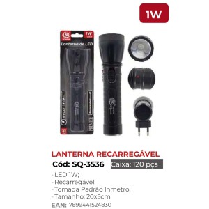 LANTERNA LED RECARREGAVEL (1W*20CM) 524830 SQ