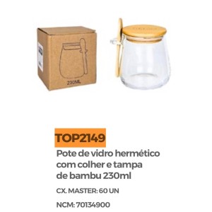 POTE VIDRO 350ML (TP BAMBU C/COLHER) 161789 TOP UTIL