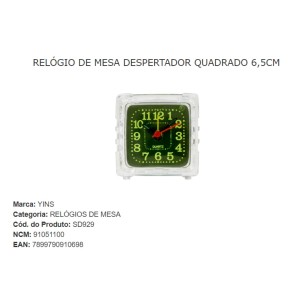 DESPERTADOR QUAD.(FLUORESCENTE) 910698 IMPORIENTE
